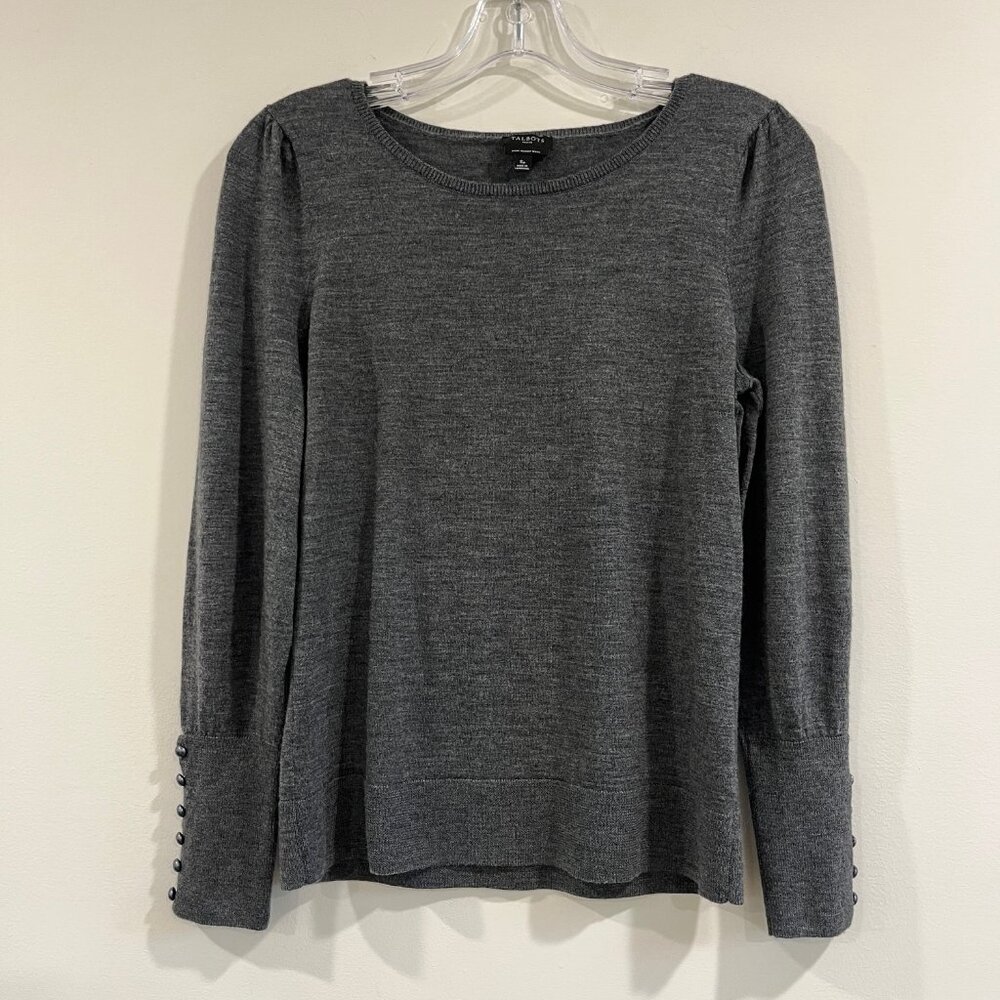Talbots Petites Gray Puff Sleeve Sweater Long Sleeve Size SP Pure Merino Wool